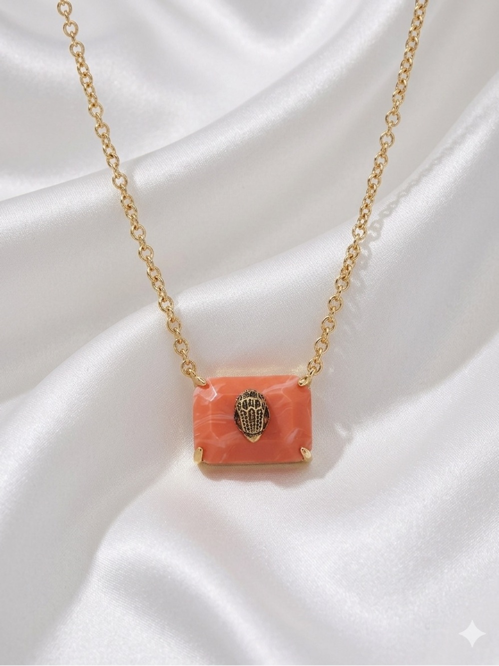 NWT Kurt Geiger Emerald Cut Coral Eagle Pendant Necklace